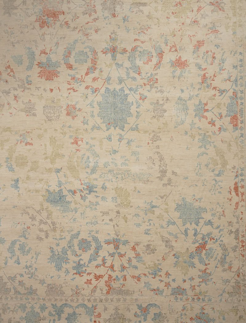 Unique Transitional Handspun Wool Beige Rug