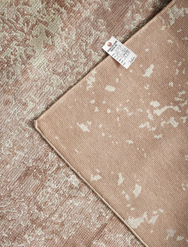 Modern Hand Knotted Green & Salmon Rug - Image 3